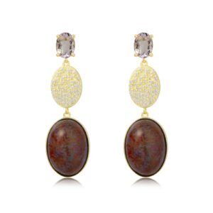 Elegant Gold Earrings with Natural and Purple Stones