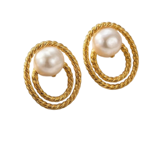 Elegant Gold Circle Pearl Pendant Earrings