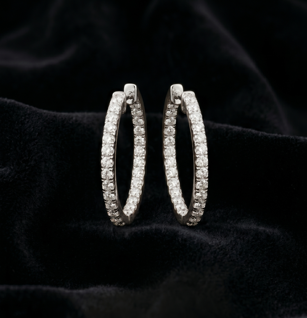 Classic Diamond Hoop Earrings | 14K Gold Natural Diamond Hoops