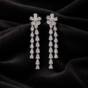 Long Flower Drop Diamond Earrings