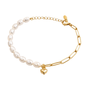 Paperclip, pearl & Heart Bracelet