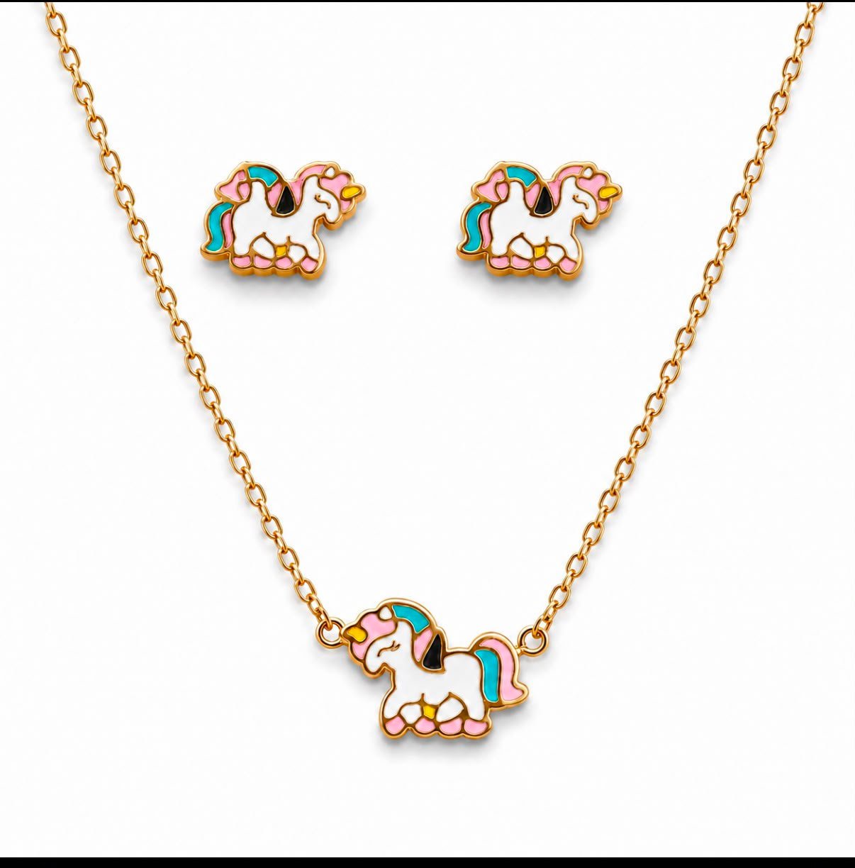 Gold-Plated Unicorn Jewelry Set | Necklace & Earrings