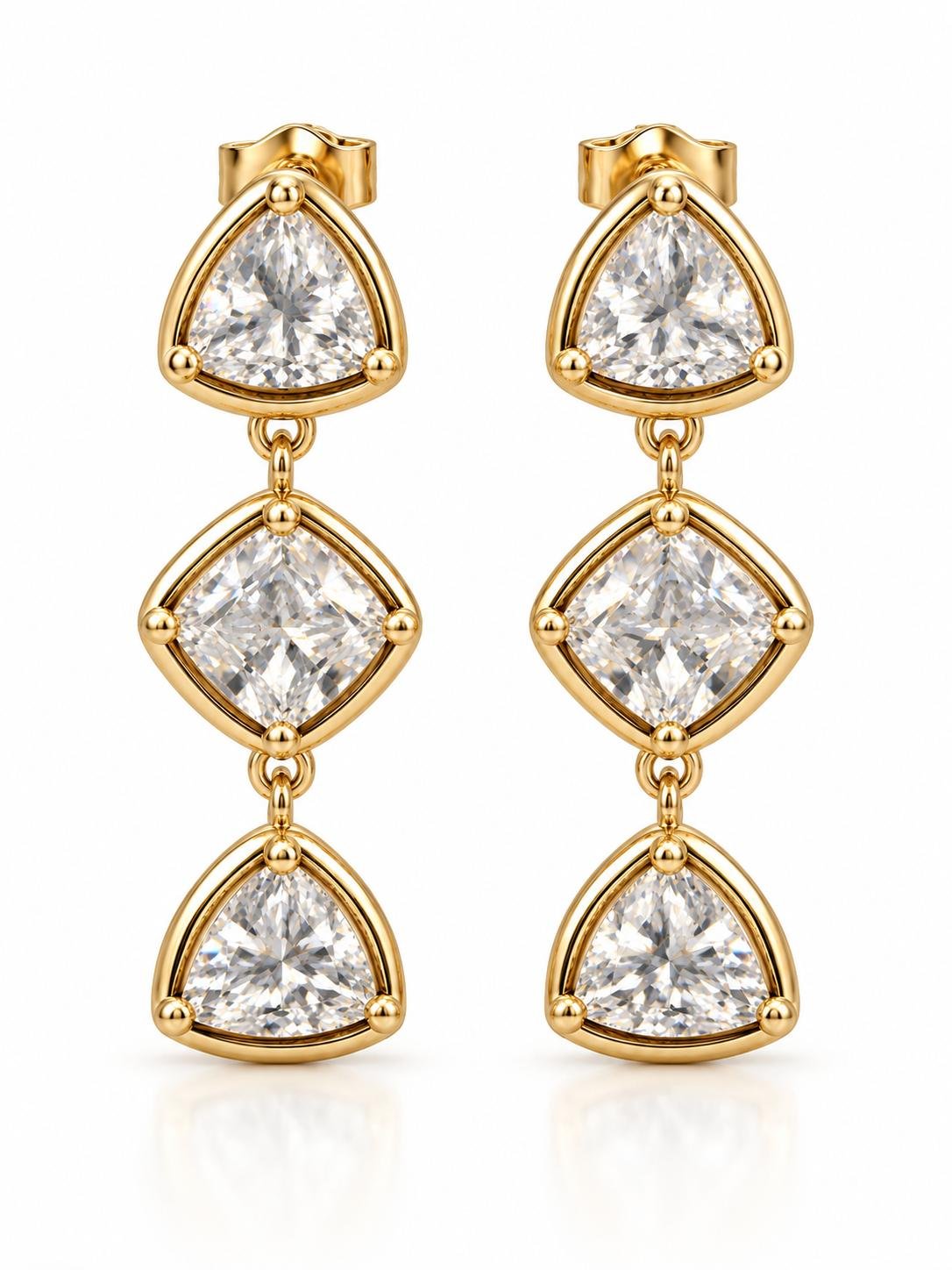 Triple-Stone Drop Earrings | 925 Silver Dipped in Gold - Image 2