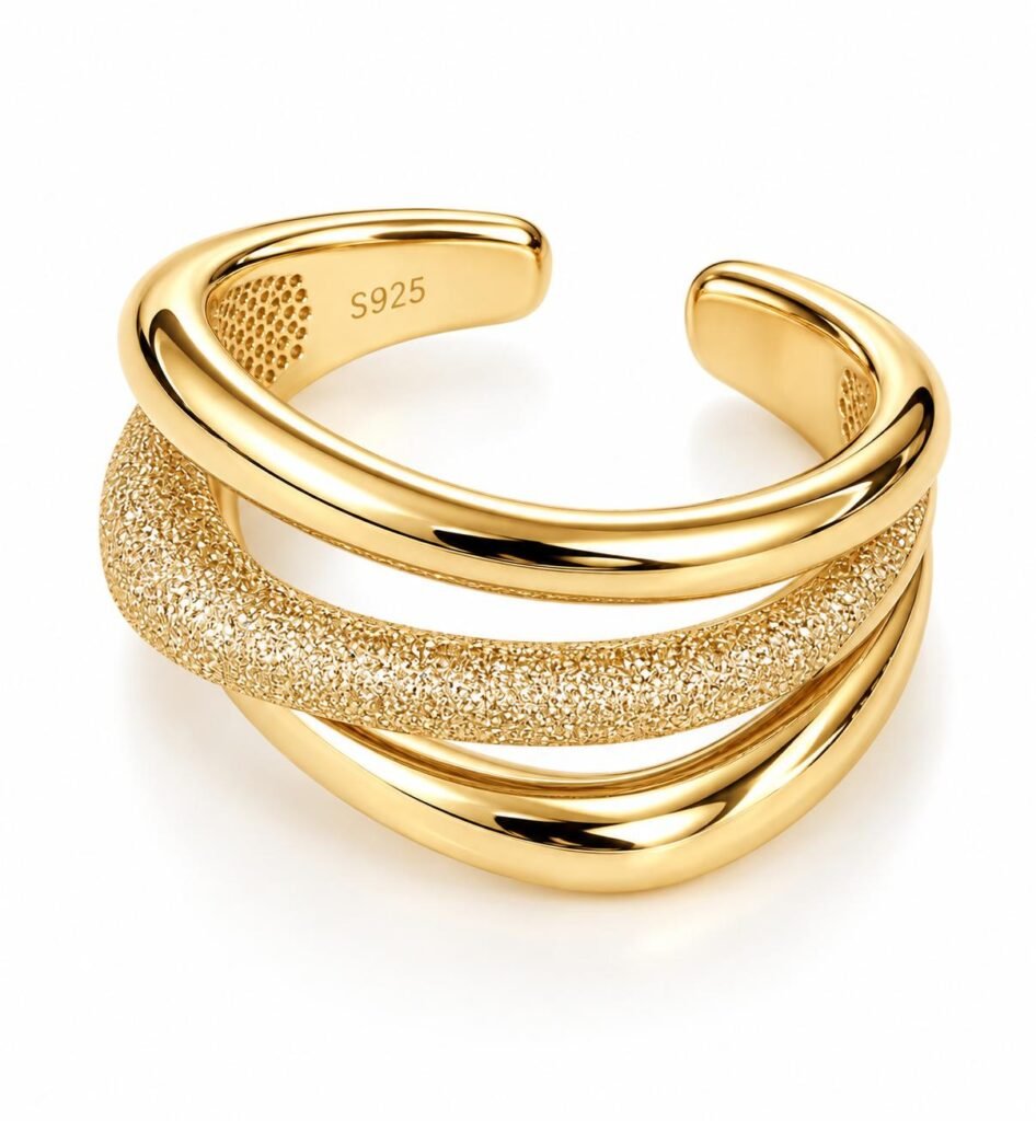 Gold-Dipped 925 Silver Textured Cuff Ring | Feinschild Jewelry