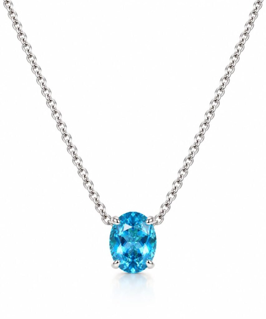 Oval Blue Crystal Necklace | 925 Silver Dipped in Gold