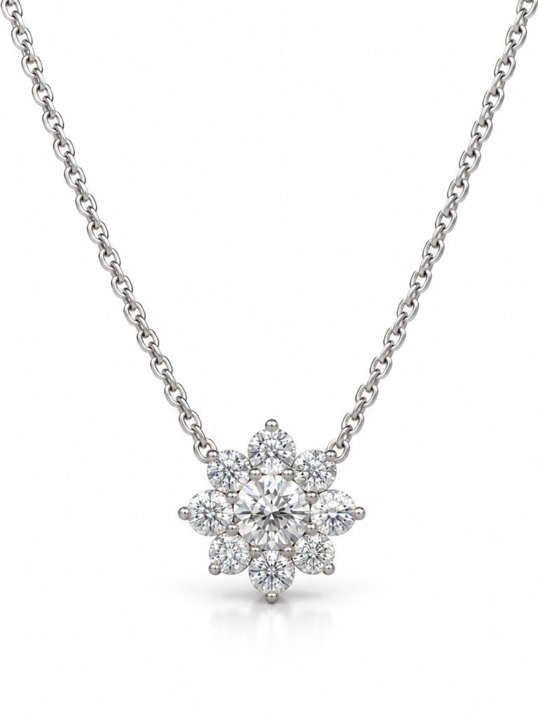 Floral Crystal Necklace | 925 Silver Gold Dipped Necklace