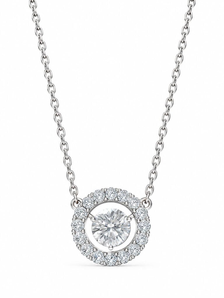 925 Sterling Silver Gold-Dipped Halo Necklace | Sparkling Pendant Jewelry