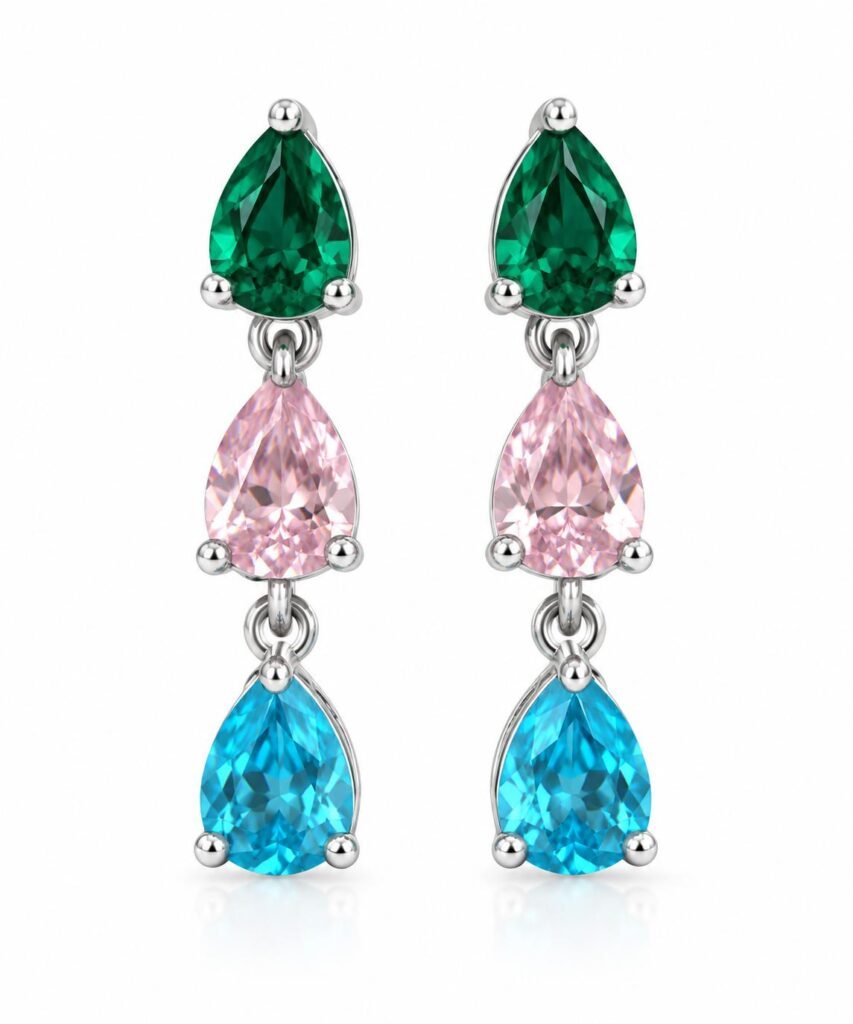 925 Silver Gold-Dipped Multicolor Gemstone Drop Earrings