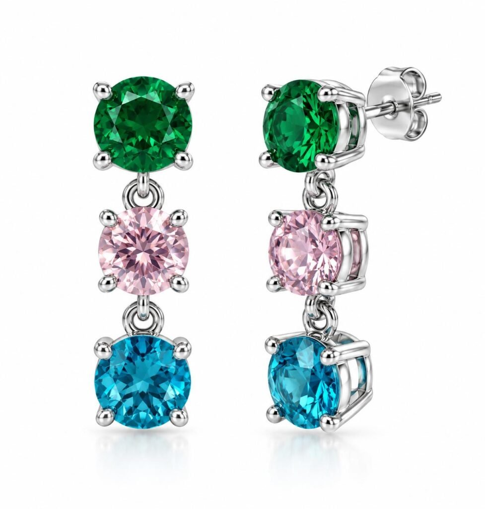 925 Silver Gold-Dipped Multicolor Gemstone Drop Earrings