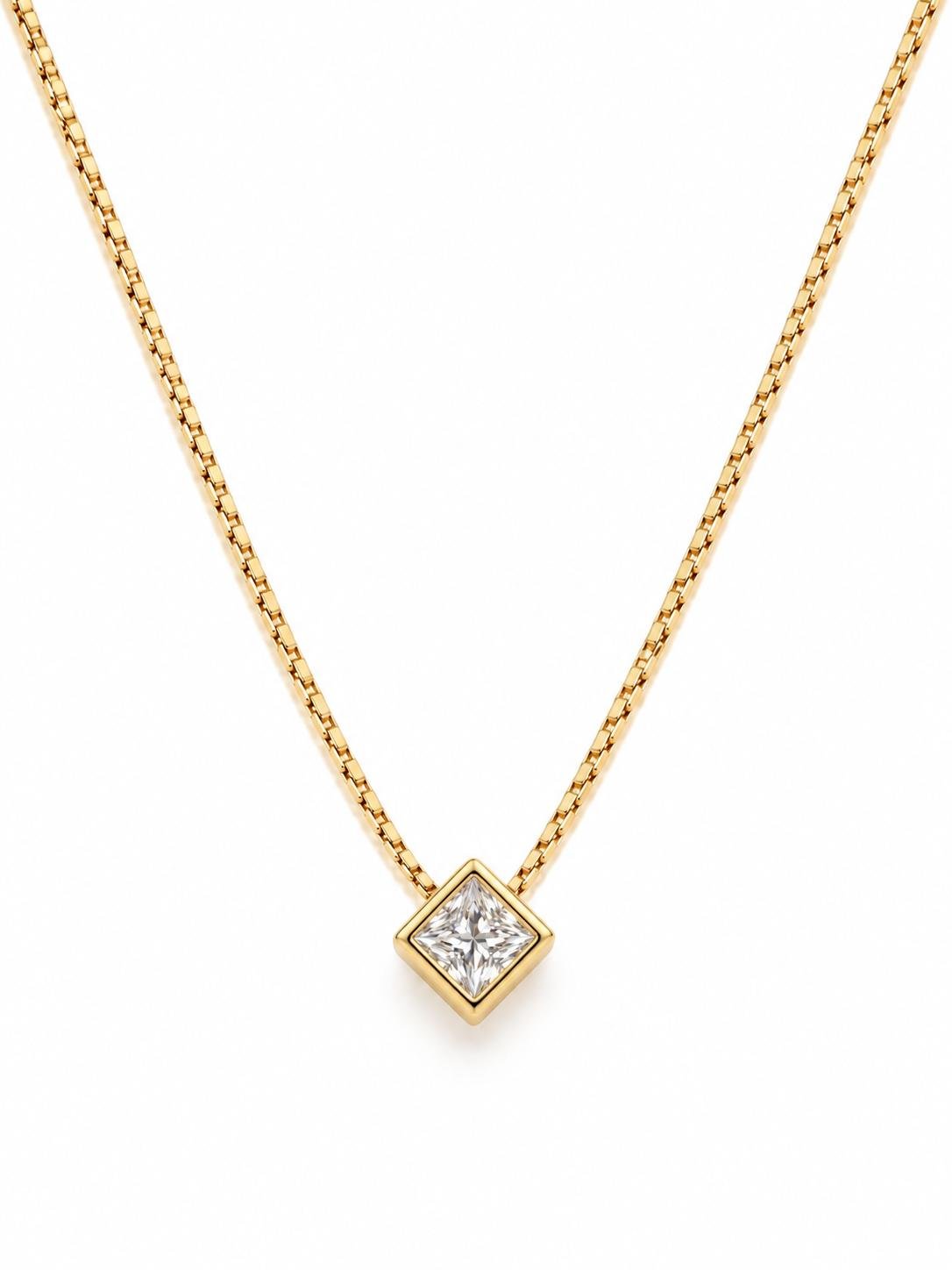 Gold-Dipped 925 Silver Square Pendant Necklace