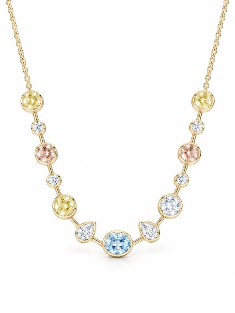 Colorful Gold Dipped Crystal Necklace | Elegant Jewelry