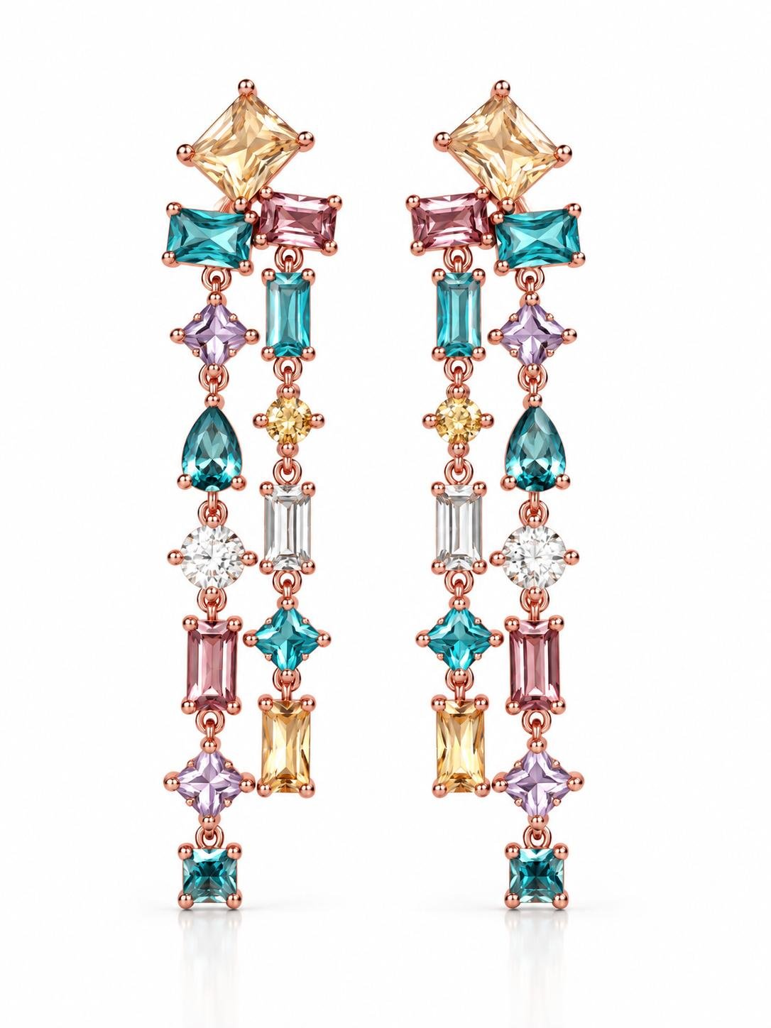 Multicolor Crystal Drop Earrings | 925 Sterling Silver Gold Dipped - Image 4