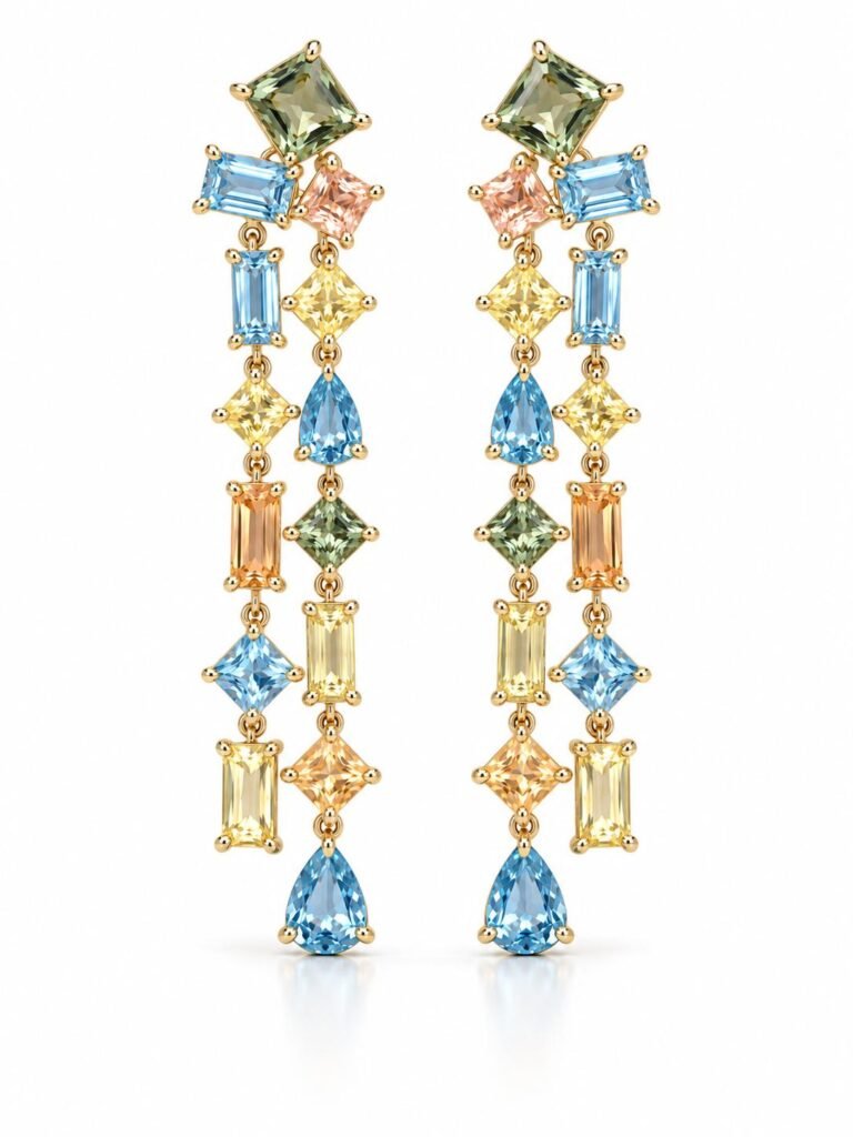 Multicolor Crystal Drop Earrings | 925 Sterling Silver Gold Dipped
