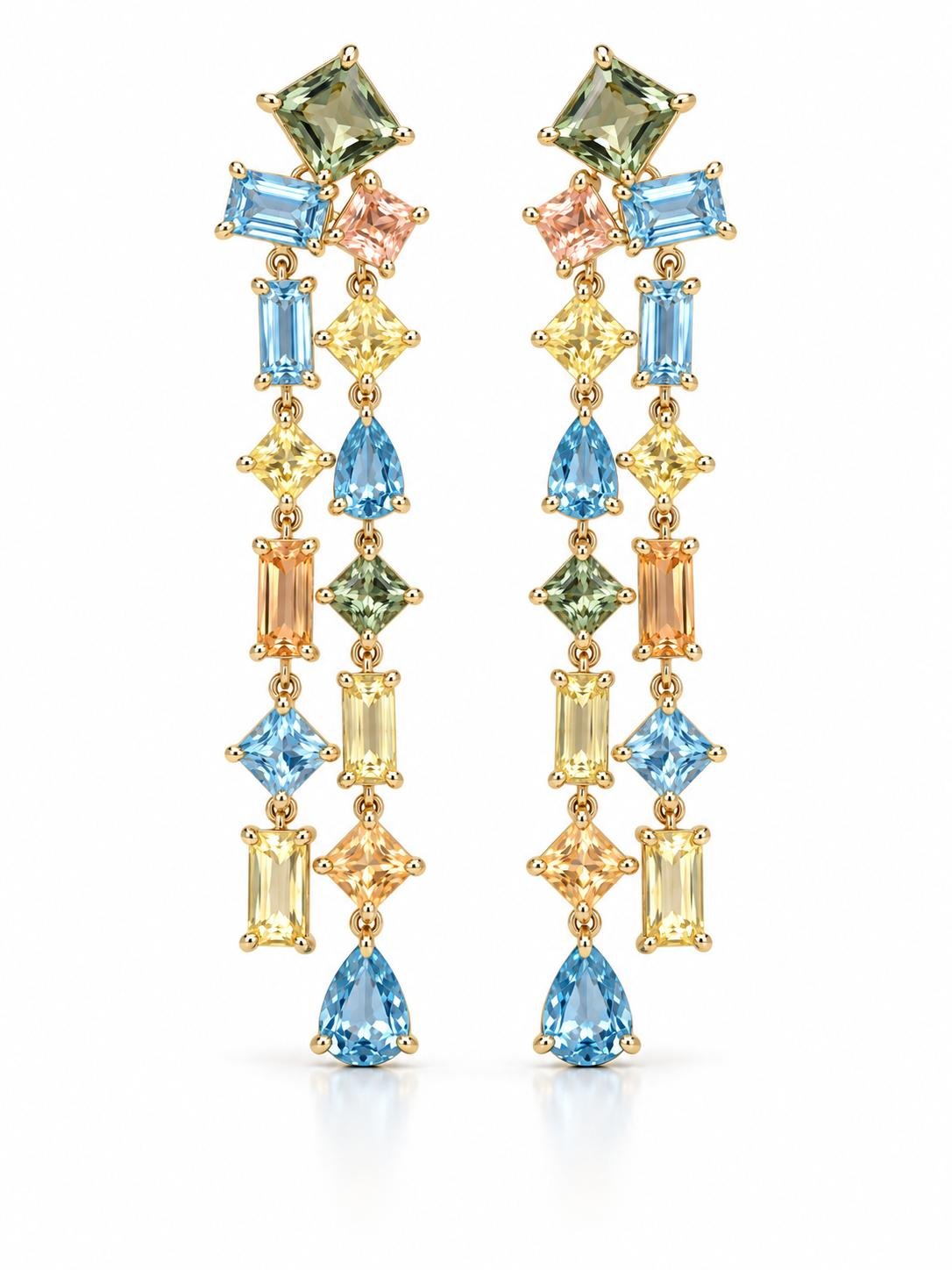 Multicolor Crystal Drop Earrings | 925 Sterling Silver Gold Dipped